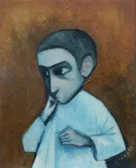 Robert Dickerson, Boy in Blue, Oil on Board
