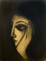 Robert Dickerson, Woman Holding Face, Charcoal