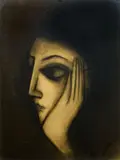 Robert Dickerson, Woman Holding Face, Charcoal