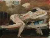 Francis Lymburner, Sprawling Woman, Oil on Canvas on Board