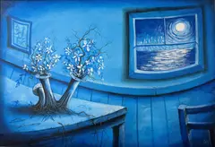 Kym Hart, Surreal Night Interior, 2002, Oil on Canvas