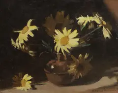 Albert John Sherman, Yellow Daisies in Vase, Oil on Board