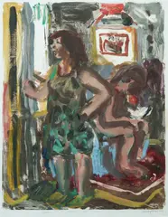 Wendy Sharpe, Woman at the Window (in Green Dress), 2003, Hand-finished Monotype