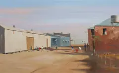 Colin Parker, Cricket Behind the North Gregory [Hotel], Winton, West Queensland, Oil on Board