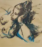 Jean Mary Bellette, Indian Girl, Oil & Crayon Sketch