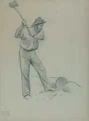 Walter Withers, Chopping Wood, Pencil