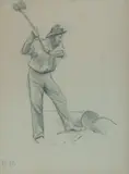 Walter Withers, Chopping Wood, Pencil