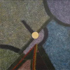 Bush Hen Dreaming by Abie Loy Kemarre, 2018, Accompanied by 7 photographs of the artist with the finished painting, during painting, and signing, offered Mar 2026