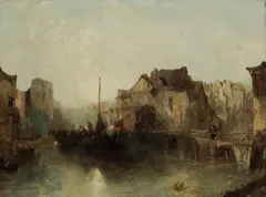 Alfred Montague, European Old Town View, Oil on Canvas