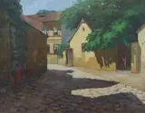 Desiderius Orban, Hungarian Street Scene, Oil on Board