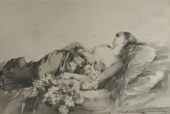 Madeleine Lemaire, Lady Reclining on a Sofa, W/Clr & Ink