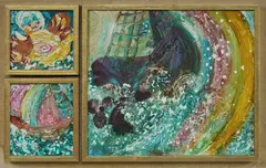 John Perceval, Jonah's Journey Across the Sea, 1967, Oil on Board (in 3 parts)