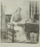 Nora Heysen, Interior with Woman Reading, Charcoal