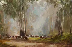 Kevin Best, Mustering in the High Country, Oil on Board
