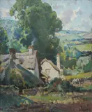 Harold Septimus Power, Thatched Cottages in Rural Setting, Oil on Canvas
