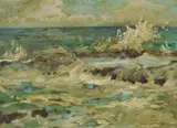 Will Ashton, Rocky Shore and Waves / Seascape, Oil on Panel