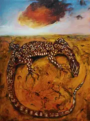 Peter Hudson, Lizard in Outback, 2002, Oil on Board