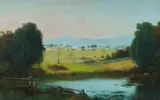 Louis Frank, Creek and Fields Landscape, Oil on Board