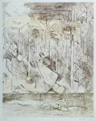 Arthur Boyd, Landscape with Adam, Eve and Angel, c.1986, Etching 70/200