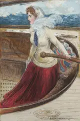 Percy Seaton Spence, Lady at the Tiller, 1909, Mixed Media on Paper