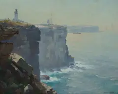 Alfred Coffey, Sydney Heads, Oil on Canvas Board