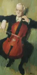 John Santry, The Cellist, Oil on Ply