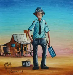 Country Cop by Max Mannix, Oil on Canvas on Board, sold Nov 2025