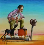 Max Mannix, Don't Believe A Word He Says Boss, Oil on Canvas on Board