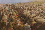 Allan Waite, Awaiting the Whistle-The Nek Gallipoli 7.8.1915 at 04.29 hours, 8 & 10 Light Horse Regiments, Oil on Board