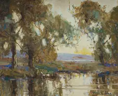 Andrew Park, Sunrise on the River, Oil on Canvas on Board