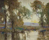 Andrew Park, Sunrise on the River, Oil on Canvas on Board