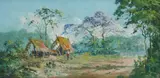 S. Soejono, Rural Scene with Huts, Oil on Canvas