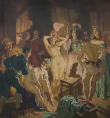 Norman Lindsay, Backstage, Oil on Canvas on Board