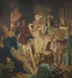 Norman Lindsay, Backstage, Oil on Canvas on Board
