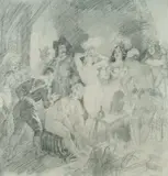 Norman Lindsay, Study for Backstage, Pencil