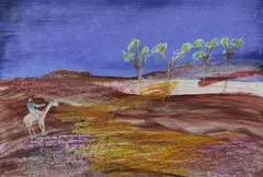 Sidney Nolan, Burke at the Oasis, Ripolin & Crayon