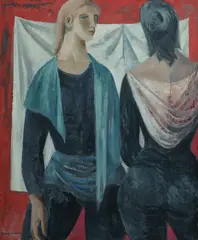 Conversation by Elaine Haxton, Oil on Board, sold Oct 2025