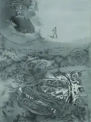 James Gleeson, Figure in Psychoscape, Ink & Gouache