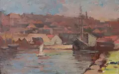 John Llewelyn Jones, Timber Schooner in Careening Cove, 1923, Oil on Board