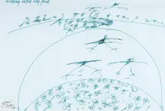 John Olsen, Arriving at the Lily Pond, 1977, Pen & Ink