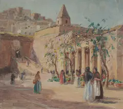 Dora Toovey, Spanish Market, Ibiza, 1928, Oil on Canvas on Board
