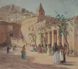 Dora Toovey, Spanish Market, Ibiza, 1928, Oil on Canvas on Board