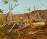 Hugh Sawrey, The Post Splitters, Oil on Canvas on Board