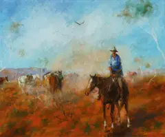 Hugh Sawrey, Heading for the Muster - Mooraberrie Station, Channel Country, S.W. QLD, Oil on Canvas on Board