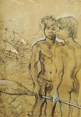 Windy Lagoon, Bali by Donald Friend, Ink & Wash on Paper on Board, sold Oct 2025