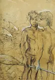 Donald Friend, Windy Lagoon, Bali, Ink & Wash on Paper on Board