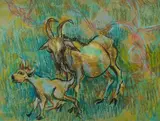 Donald Friend, Goat and Kid, Mixed Media on Paper