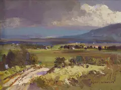 W Rubery Bennett, Cloud Shadows, Wilberforce [NSW], Oil on Canvas Board