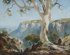Capertee Mountains by Robert Johnson, 1959, Oil on Canvas, sold Oct 2025