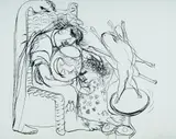 Arthur Boyd, Untitled (Seated Figure), Ink Drawing